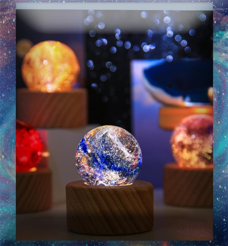 80mm Blue Magic LED Light Crystal Ball with Wooden Base - Image 2