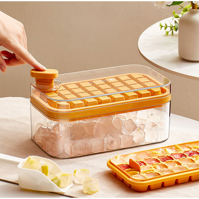 One-button Press Type Ice Cube Mold Box, Yellow