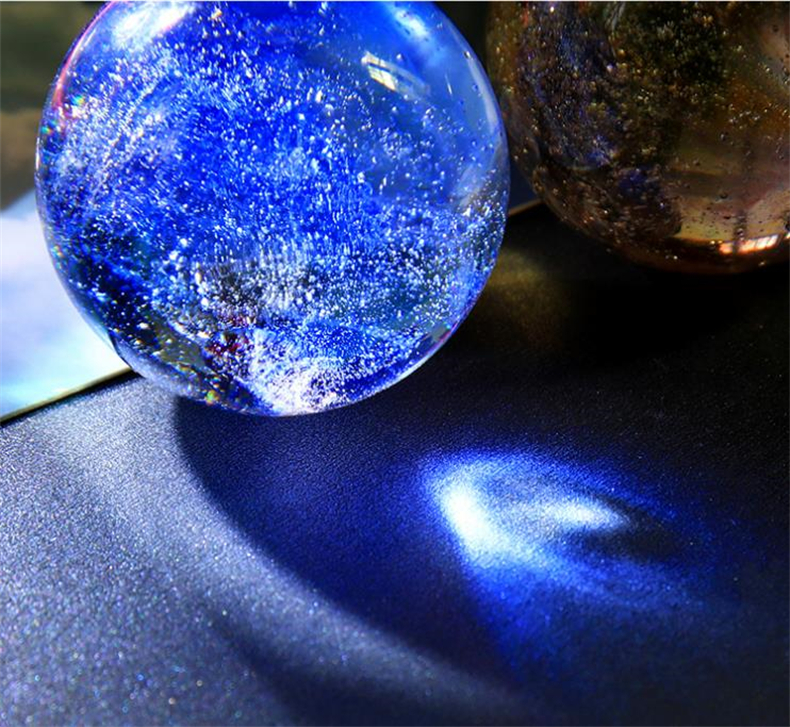 80mm Blue Magic LED Light Crystal Ball with Wooden Base - Image 3