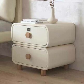 Mini Leather Nightstands Bedroom Double Draw Storage