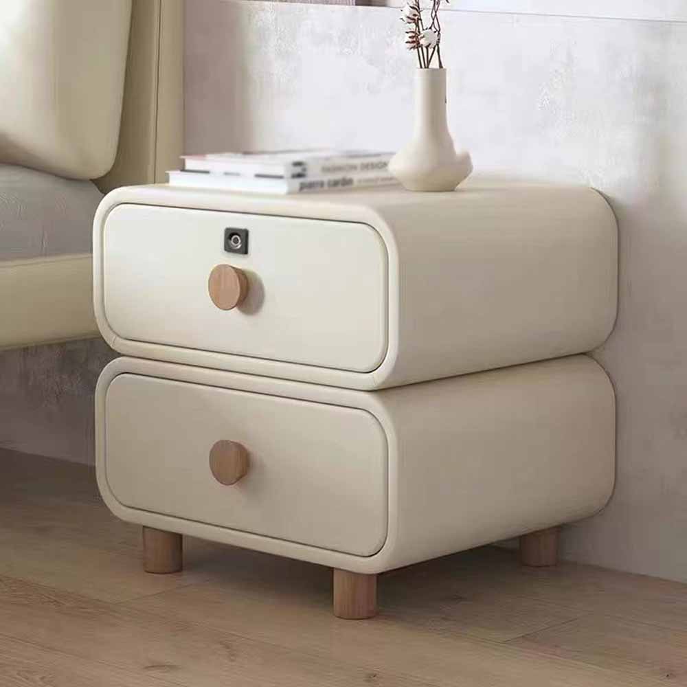 Mini Leather Nightstands Bedroom Double Draw Storage