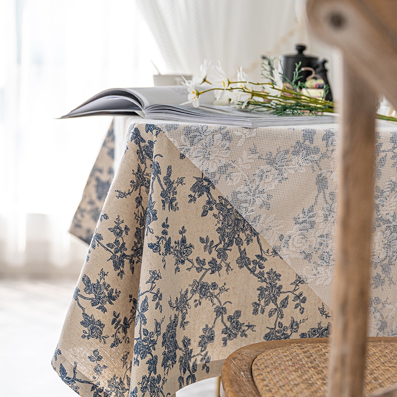 Retro Style Flower Printed Cotton Linen Tablecloths - Image 4