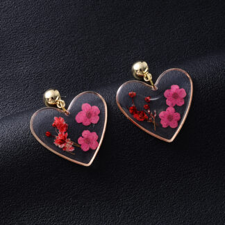 1 Pair Heart Pressed Preserved Fresh Petal Acrylic Earrin