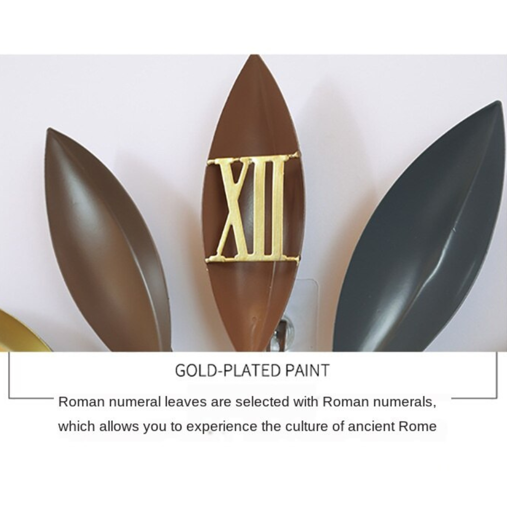 Large Iron Leaves Silent Hanging Clock with White Hands - Image 2