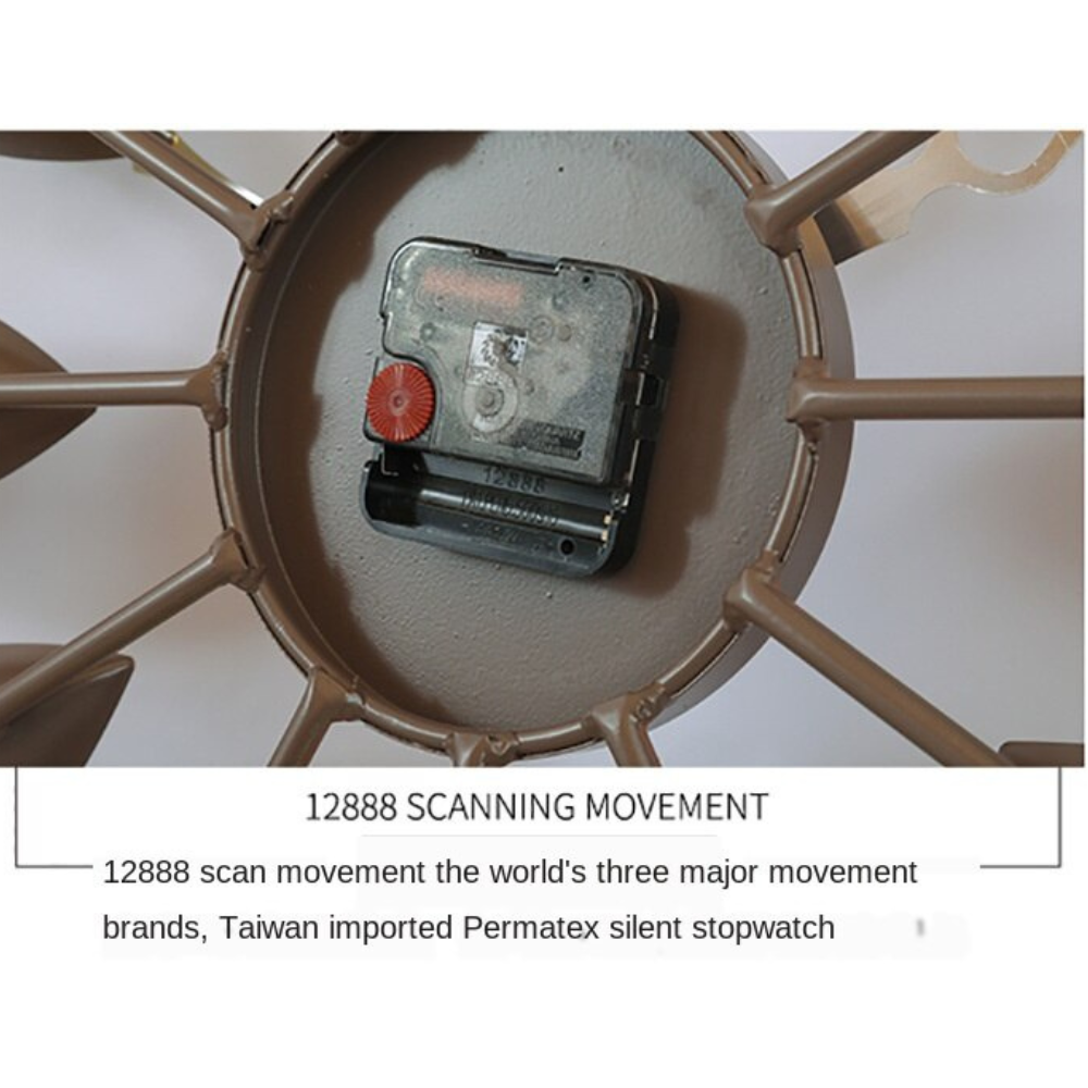 Large Iron Leaves Silent Hanging Clock with White Hands - Image 4