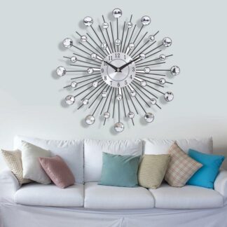 Horloge Murale 33cm Vintage Metal Crystal Sunburst Wall Clock Luxury 3D