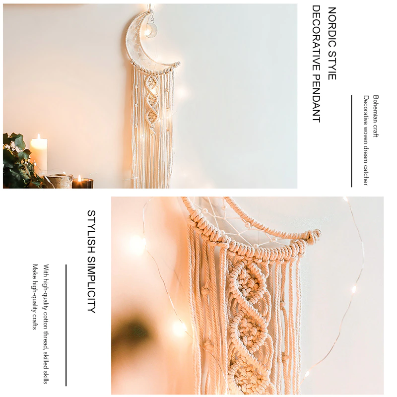 Macrame Dream Catcher Nordic Moon Star Hanging Wall Tapestry - Image 3