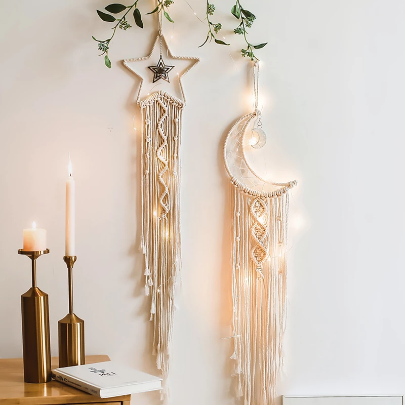 Macrame Dream Catcher Nordic Moon Star Hanging Wall Tapestry - Image 4
