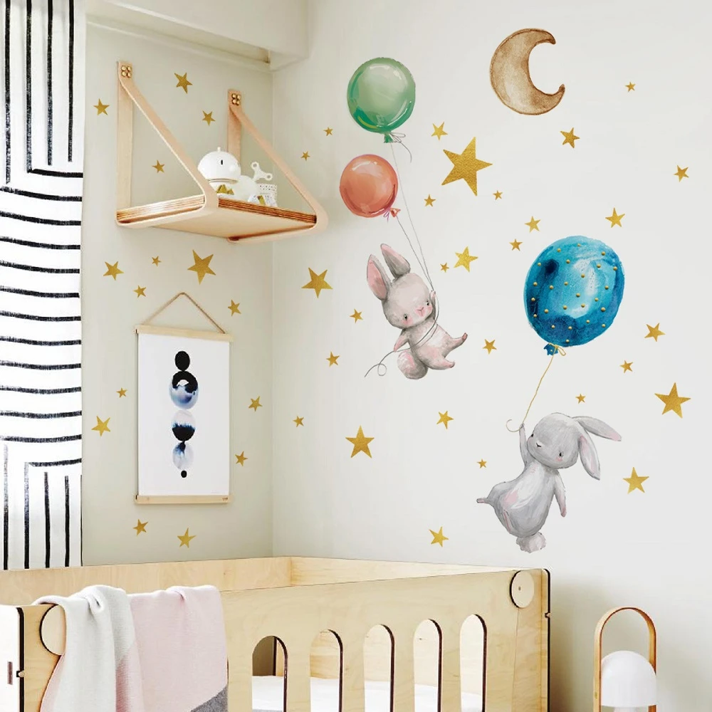 Cartoon Bunny Holding Balloon Luminous Wall Sticker - Image 3