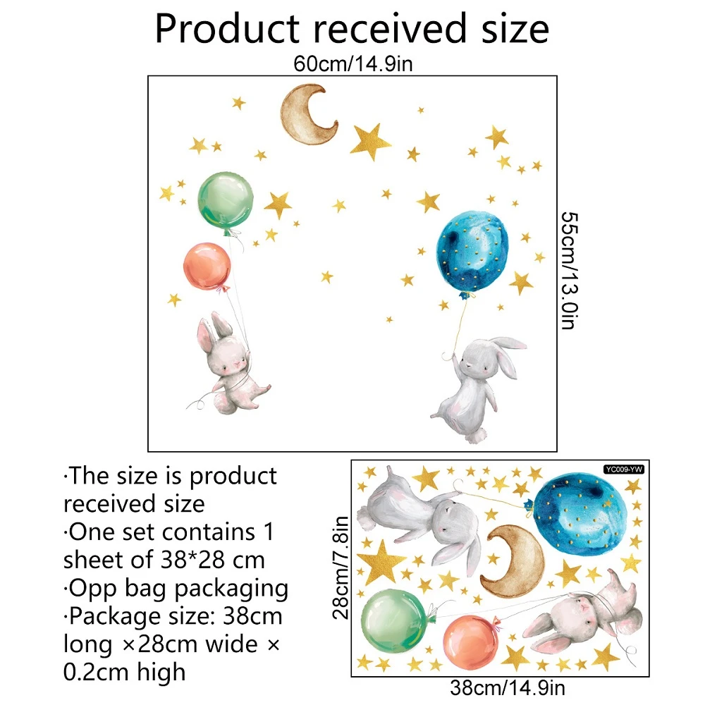 Cartoon Bunny Holding Balloon Luminous Wall Sticker - Image 5