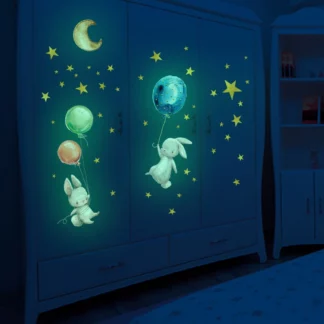 Cartoon Bunny Holding Balloon Luminous Wall Sticker