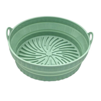 Air Fryer Silicone Basket Foldable Mold Airfryer, Green (round)