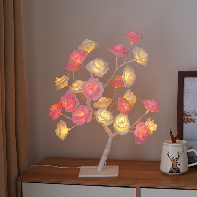 LED Decor Table Lamp USB Rose Flower Tree Desk Lamps