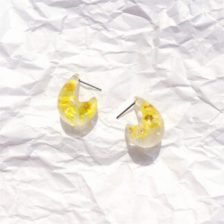 Small Yellow Epoxy ResinDried Flowers Earrings Stud