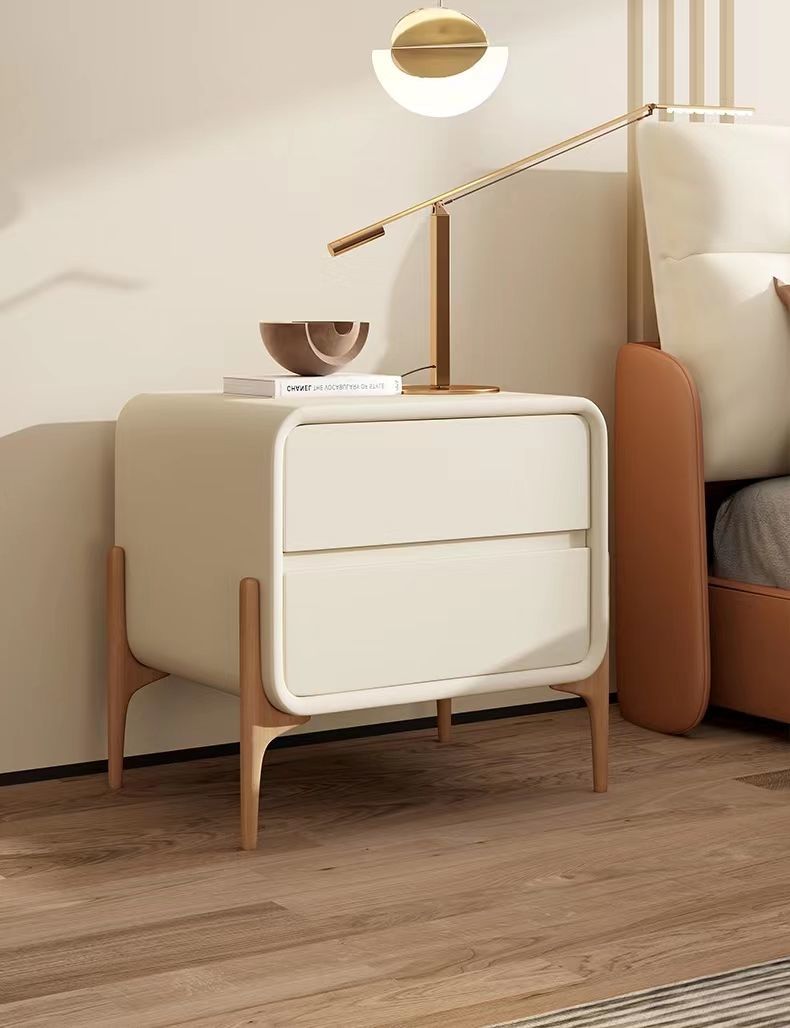 Modern Small Wooden Bedside Storage Cabinet In Cream - Image 3