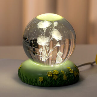 3D Carnation Flower Crystal Ball Night Light with Glowing Base