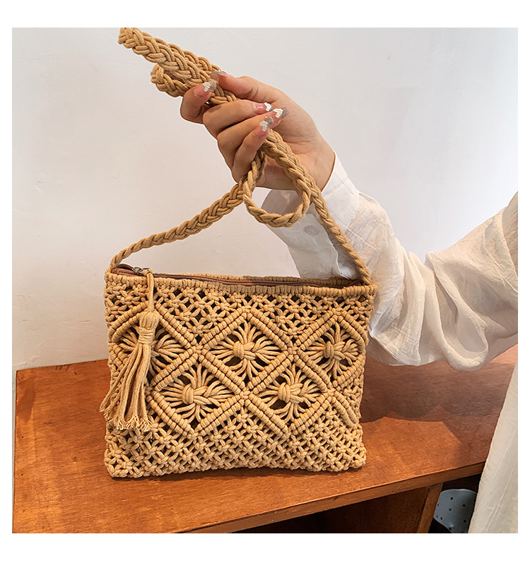 Handmade Cotton Rope Tassel Braided Bag - Image 4