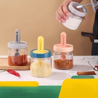 Set Of 4, Retractable Seasoning Jars, Spoon Lid Integrated Seasoning Jar