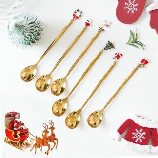 6Pcs/Box Christmas Spoon Set, Gold