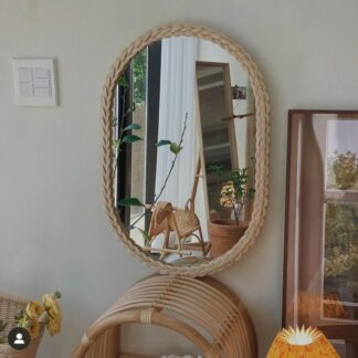 Rattan Woven Mirror Oval Wall Art Decor Hanging Makeup Dressing Mirrors