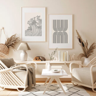 Simple Nordic Abstract Black And White Lines Waves Wind Canvas Printings, Set Of 2