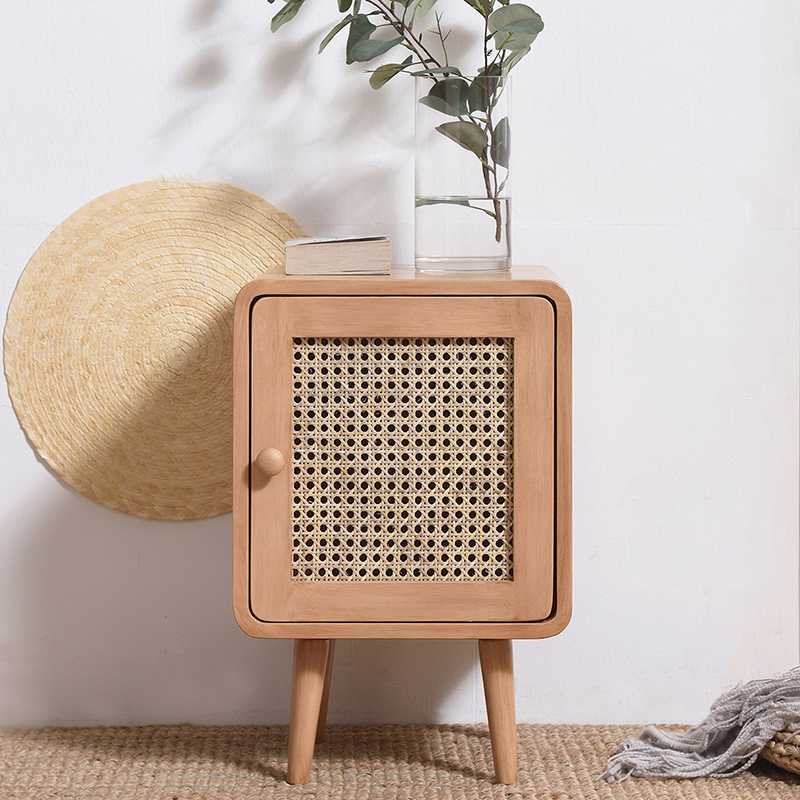 Simple Nordic Rattan Bedside Table Room Decor
