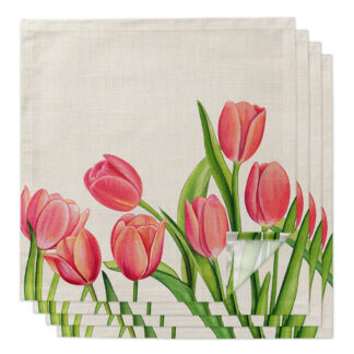 Spring Pink Tulip Flower Reusable Cloth Napkin