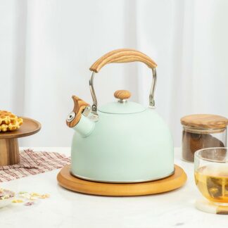 Stainless Steel Whistling Matte Green Tea Kettle with Heat-proof Handle