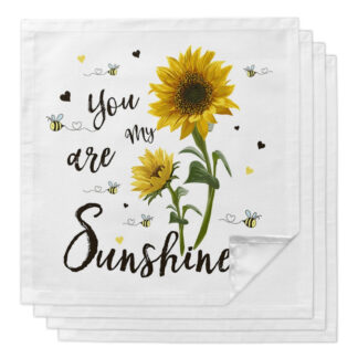 4PCS Sunflower Bee White Reusable Table Napkins Dinner Decoration