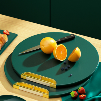 Non-slip Round Rotatable Green Sticky Cutting Board with Gold-plated