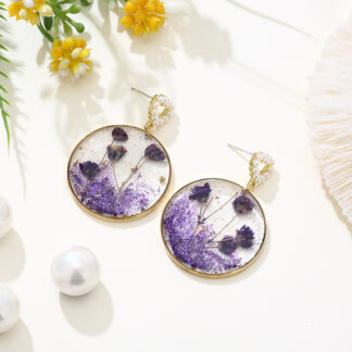 Transparent Round Unique Dried  Floral Earrings