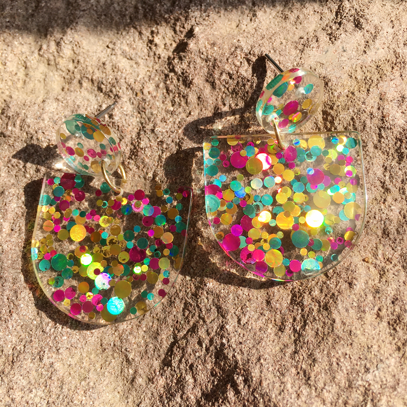 Colorful Semicircle Glitter Geometric Acrylic Resin Drop Earrings - Image 2
