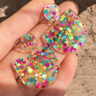 Colorful Semicircle Glitter Geometric Acrylic Resin Drop Earrings