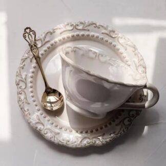 Vintage Coffee Cup Embossed Rococo Tea Cups And Saucer