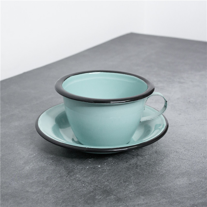 Vintage Enamel Kettle with 4 Cups Trays Set - Image 8