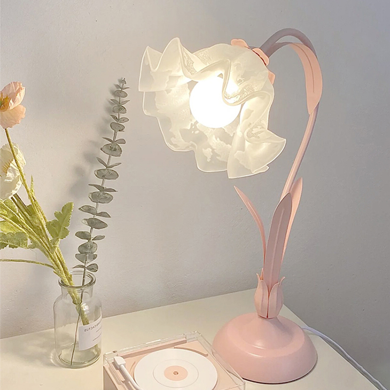 Vintage Pink Flower Bedside Bed Table Lamp for Home Bedroom