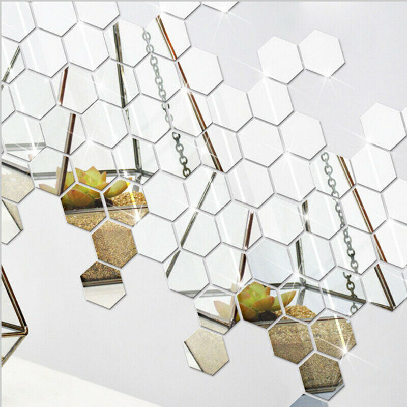 12PCS 3D Silver Hexagon Mirrors Decorative Wall Sticker - Image 2
