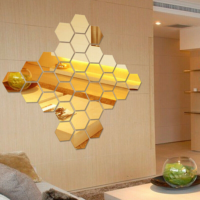 12PCS 3D Silver Hexagon Mirrors Decorative Wall Sticker - Image 3