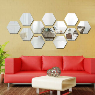 12PCS 3D Silver Hexagon Mirrors Decorative Wall Sticker