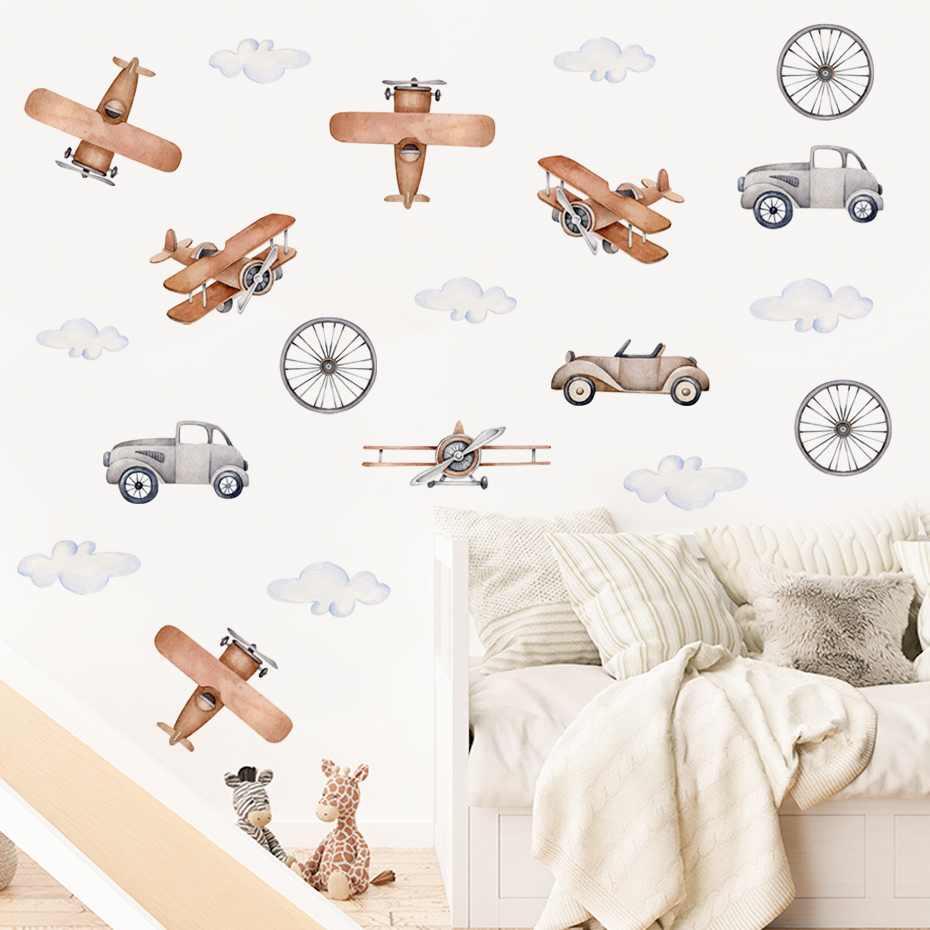 Watercolor Cartoon Airplane Train Wall Stickers for Nursery Decoration - Image 4