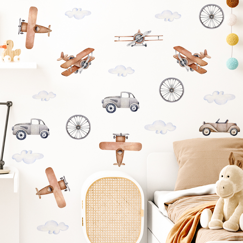 Watercolor Cartoon Airplane Train Wall Stickers for Nursery Decoration - Image 8