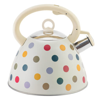 3L Cute Color Polka Dot Whistle Stainless Steel Tea Kettle with Folded Handle for Stove Top