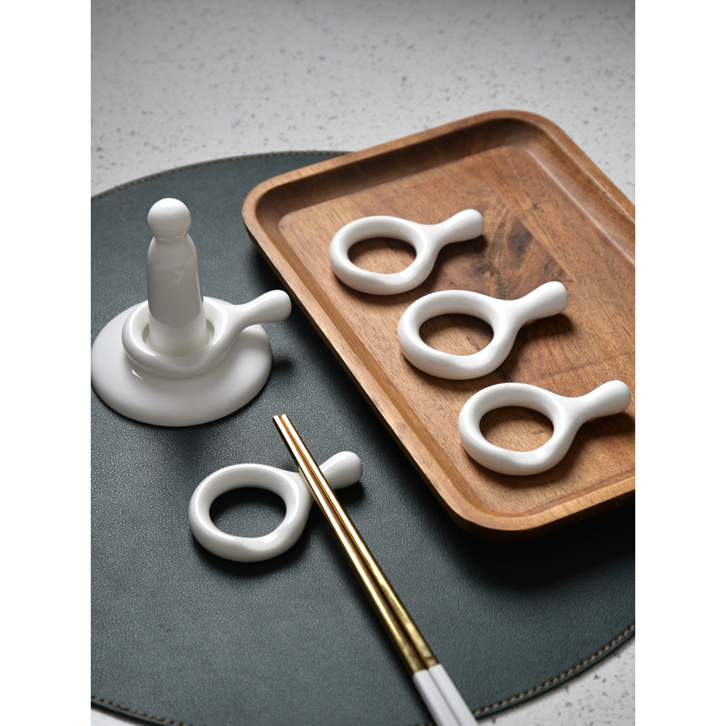 White Ceramic Spoon Chopstick Ring Holder - Image 3