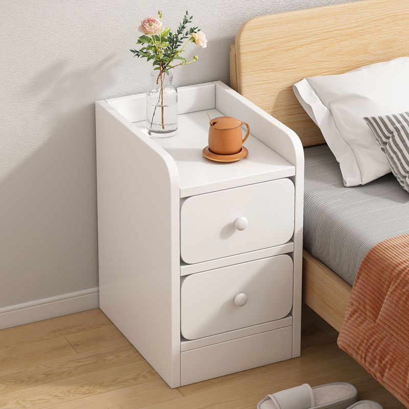 White Wooden Bedside Table Luxury Drawer For Bedroom