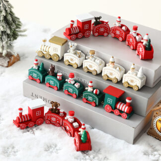 Wooden Train Christmas Ornament Decoration, Set Of 4