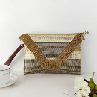 Wide Stripe Tassel Woven Envelope Clutches Handbag