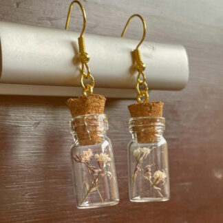 Fairy Jar Drop Earrings with Real Dried Baby Breath Flowers