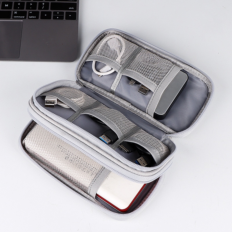 Portable Travel USB Data Cable Organizer Gray Box Bag - Image 2