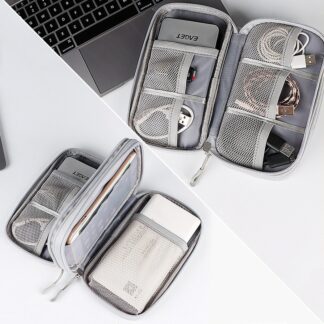 Portable Travel USB Data Cable Organizer Gray Box Bag
