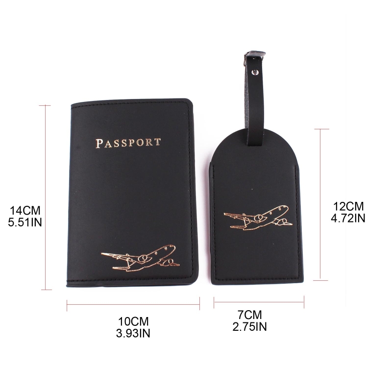 1Set PU Leather Luggage Bag Tag Passport Case, Black - Image 4